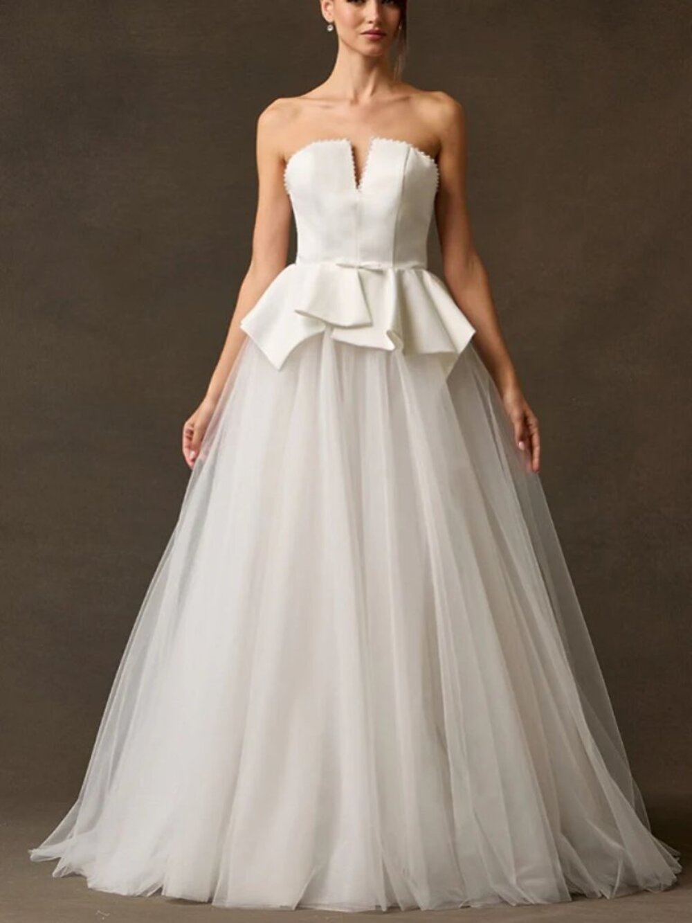 Strapless off white tulle wedding dress, destination reception church wedding